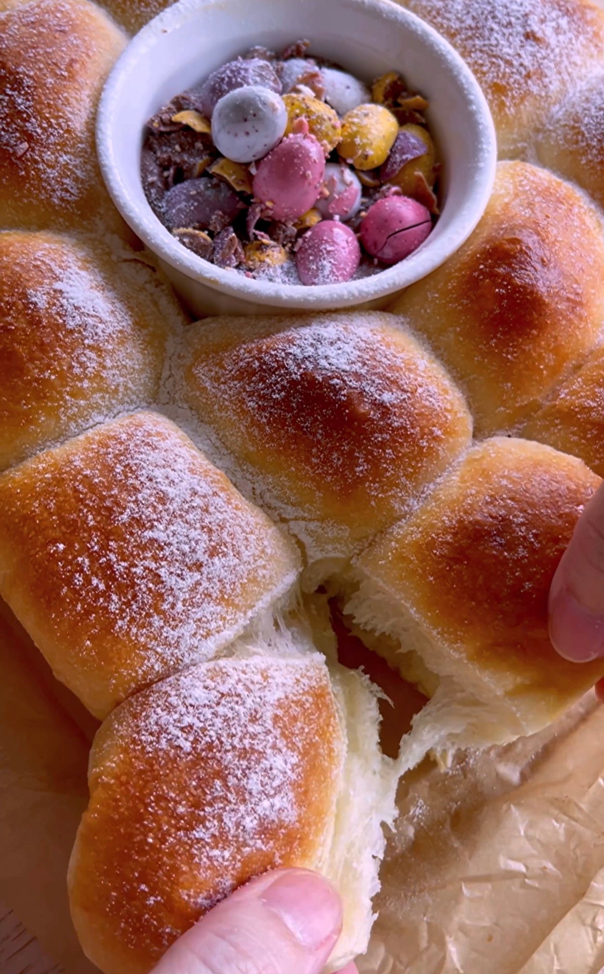 Mini chocolate Egg Milk Buns with Nutella Dip