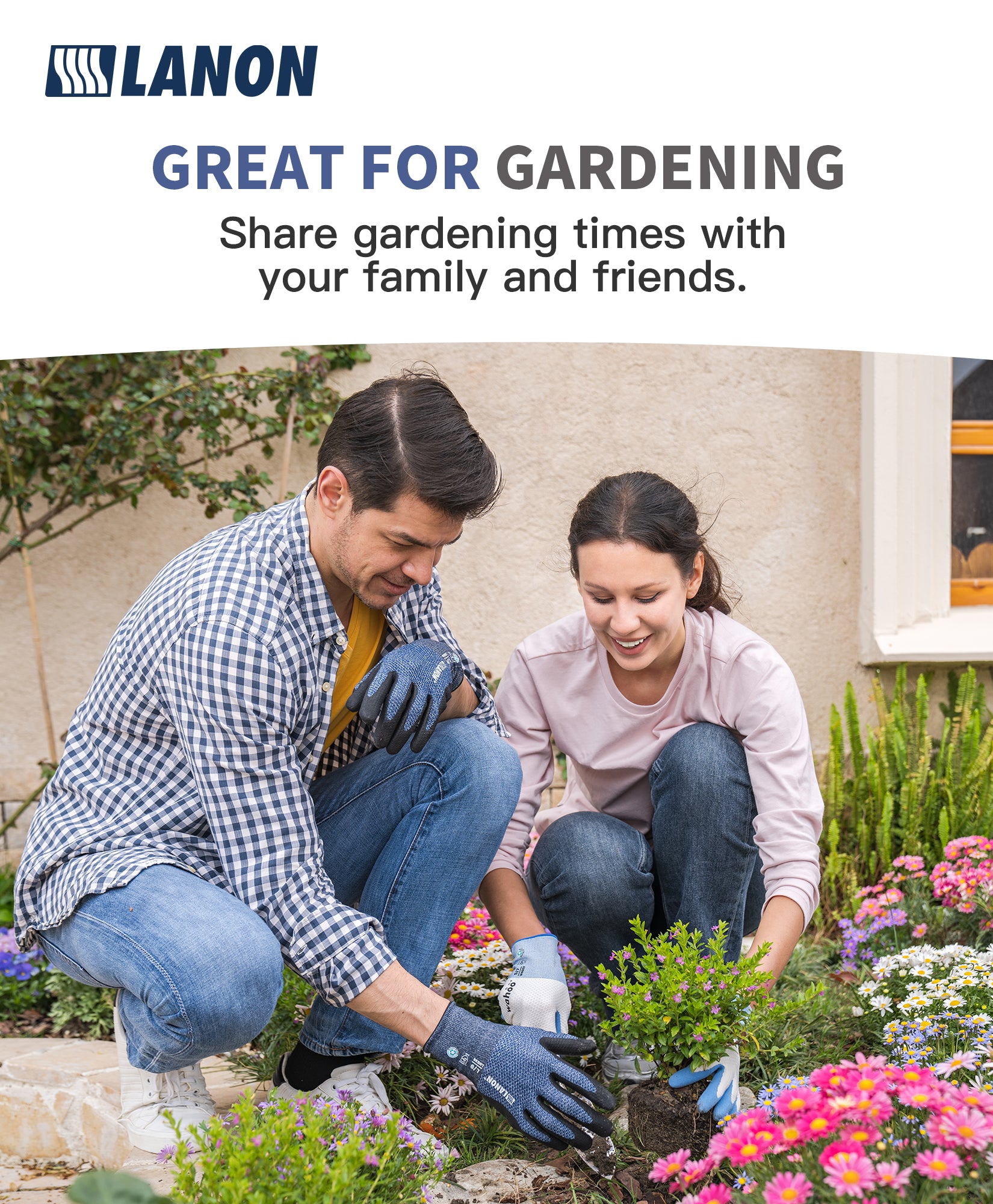 LANON Breathable Nitrile Coated Gardening Gloves, 2 Pairs